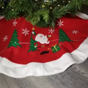Image of 90cm Red Fabric Christmas Tree Skirt with Santa Scene