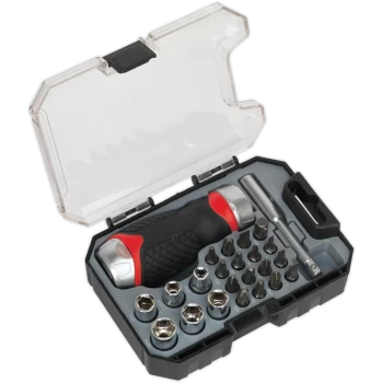Image of Sealey 24 Piece Stubby Ratchet Screwdriver Bit and Socket Set 1/4"