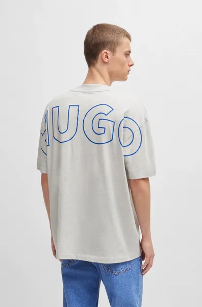 Image of HUGO Blue Nouveres Cotton-Jersey T-Shirt - XXL Grey Tops male 50516996-082 XXL