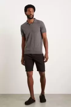 Image of Slim Fit Charcoal Short Sleeve Knitted Polo