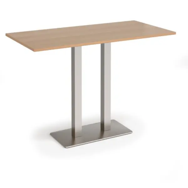 Image of Eros Eros rectangular poseur table with flat brushed steel rectangular base and twin uprights 1600mm x 800mm - beech EPR1600-BS-B