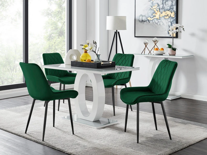 Image of FurnitureboxUK FurnitureboxUK Giovani 4 Grey Dining Table & 4 Pesaro Black Leg Chairs in Green Green One Size Unisex 5056542650437