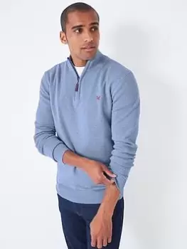 Image of Crew Clothing Classic Half Zip Knit - Light Blue, Size L, Men