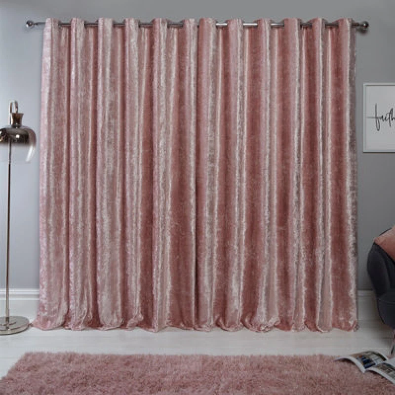 Image of OHS OHS Ready Made Eyelet Crushed Velvet Curtains, Blush in Light Pink Size: 117cm width x 183cm drop Light Pink 117cm width x 183cm drop Unisex 502