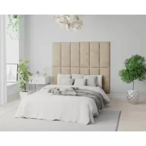 Image of Aspire EasyMount Wall Mounted Upholstered Panels, Modular DIY Headboard in Kimiyo Linen Fabric, Beige (Pack of 8)