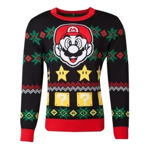 Image of Nintendo - Mario & Stars Christmas Unisex Medium Christmas Jumper - Multi-Colour
