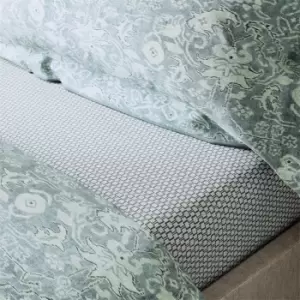 Image of Bedeck of Belfast Saja Cotton Sateen Fitted Sheet - Blue