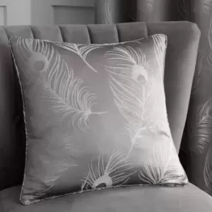 Image of Feather Silver Jacquard Cushion Silver