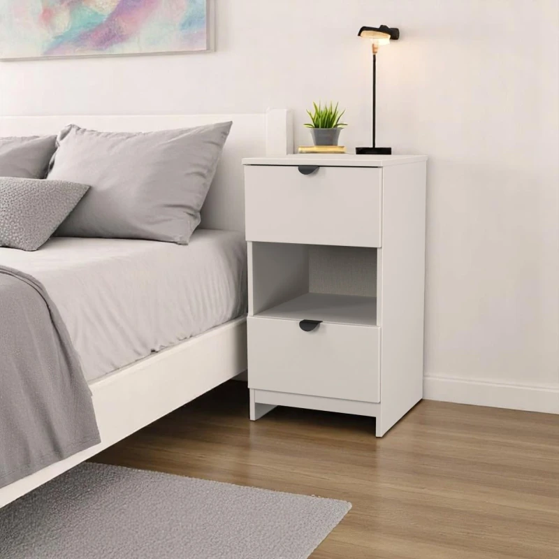 Image of Welcome Furniture Ready Assembled Bora 2 Drawer Open Shelf Bedside Cabinet, Cream BOP601KMKM