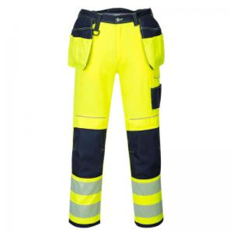 Image of Portwest PW3 Hi Vis Holster Pocket Work Trousers T501YNS32 Colour: Yellow / Navy