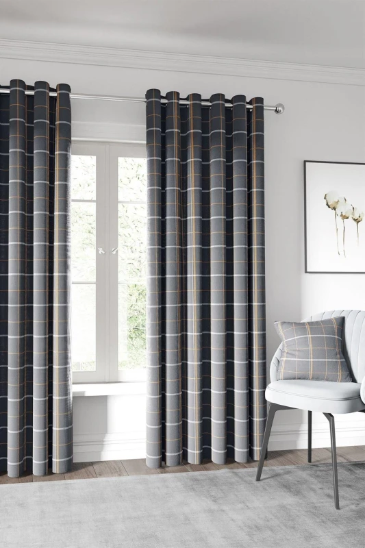 Image of Helena Springfield Helena Springfield 'Harper' Woven Lined Curtains in Charcoal Size: 167cm width x 137cm drop Charcoal 167cm width x 137cm drop Uni