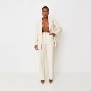 Image of Missguided Faux Leather Wide Leg Trouser - Cream