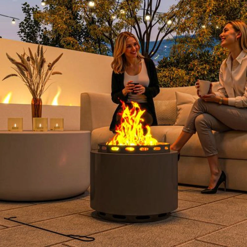 Image of Outsunny Outsunny Smokeless 48.5cm Portable Firepit with Poker - Grey One Size Unisex