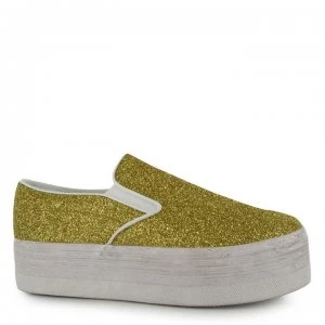 Image of Jeffrey Campbell Play Glitter Slip On Shoes - Gold