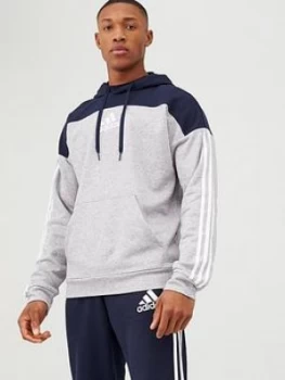 Image of Adidas 3 Stripe Panel Overhead Hoodie - Grey/Navy