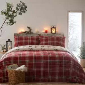 Image of Dreams&drapes - Lodge Derwent Check 100% Brushed Cotton Reversible Duvet Cover Set, Natural, Single