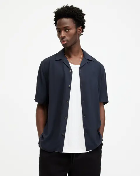 Image of AllSaints Venice Revere Collar Ramskull Shirt