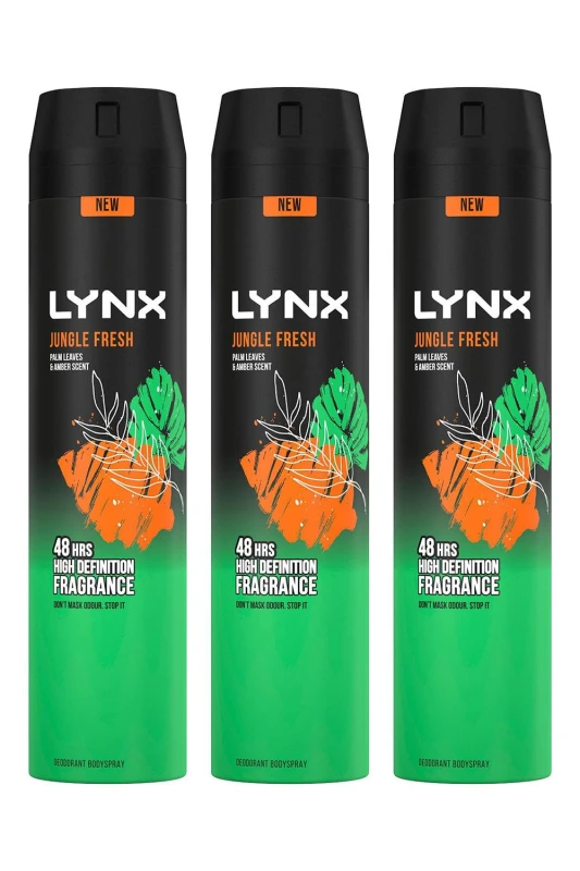Image of Lynx XXL 'Body Spray' Jungle Fresh Deodorant 250ml 3 Pack Green male