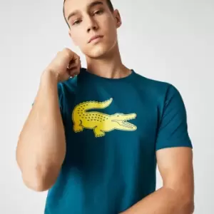 Image of Mens Lacoste SPORT 3D Print Crocodile Breathable Jersey T-Shirt Size 3 - S Green / Yellow