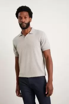 Image of Slim Fit Grey Short Sleeve Knitted Polo