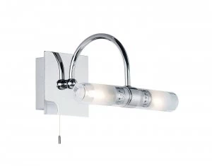 Image of 2 Light Bathroom Wall Light Frosted Glass, Chrome with Clear IP44, G9