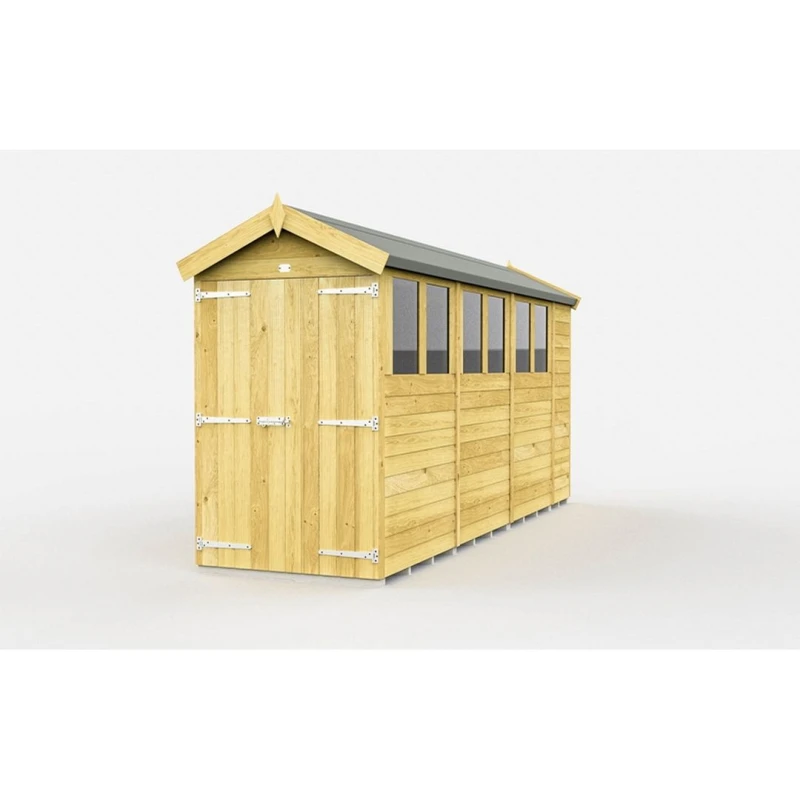 Image of Buttercup Farm 4 x 14 Feet Apex Shed - Double Door W/ Windows - L417 x W118 x H217cm in Brown Brown Unisex