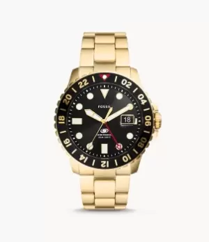 Image of Fossil Men Fossil Blue GMT Gold-Tone Stainless Steel Watch