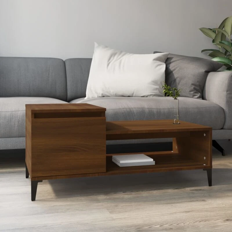 Image of Vidaxl Coffee Table Brown Oak 100X50X45cm Engineered Wood, Brown 821139