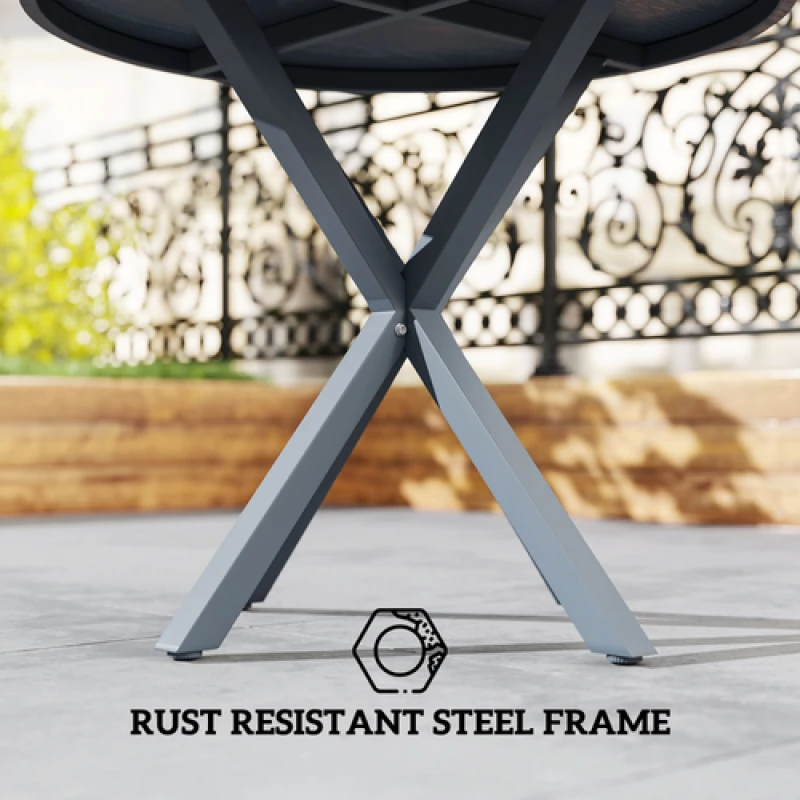 Image of Outsunny Garden Table with Steel Frame, Wood Effect Top, for Balcony, Deck, Grey 84G-809V00CG