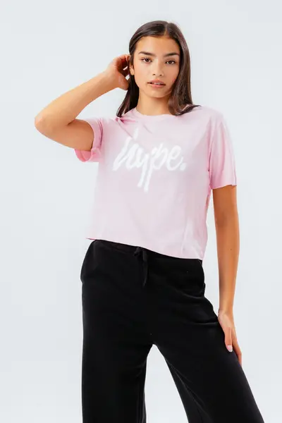 Image of JustHype UK hype girls pink script crop t-shirt