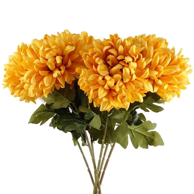 Image of Leaf Pack of 6 x 75cm Extra Large Reflex Chrysanthemum - Gold Yellow unisex