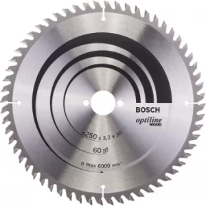 Image of Bosch Optiline Wood Cutting Table Saw Blade 250mm 60T 30mm