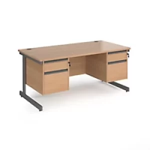 Image of Dams International Straight Desk with Beech Coloured MFC Top and Graphite Frame Cantilever Legs and 2 x 2 Lockable Drawer Pedestals Contract 25 1600 x