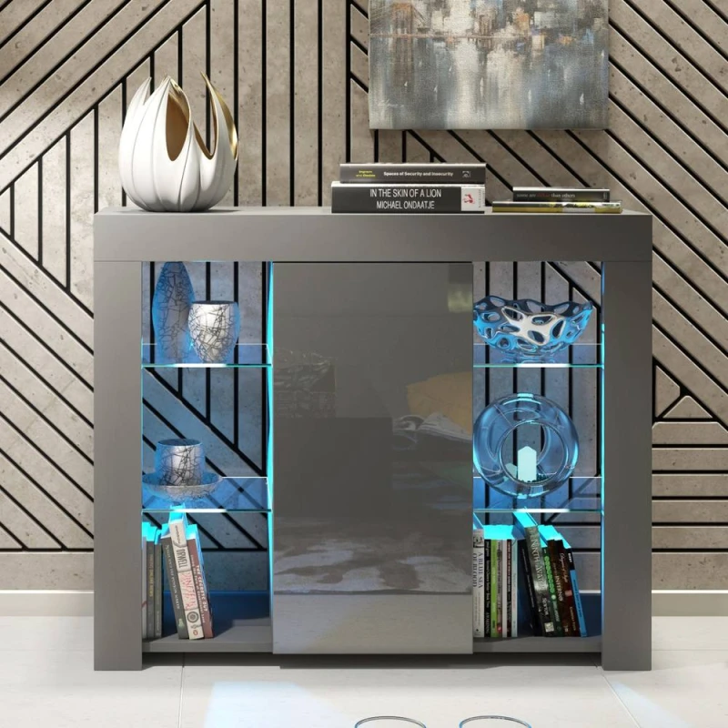 Image of Creative Furniture Harbor Sideboard 97cm - Dark Grey with Gloss Doors & LED Lights Dark Grey Unisex