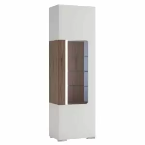 Image of Toronto Tall Narrow Glazed Display Cabinet With Internal Shelves (inc. Plexi Lighting) In White And Oak Effect