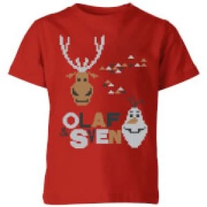 Image of Disney Frozen Olaf and Sven Kids Christmas T-Shirt - Red - 3-4 Years