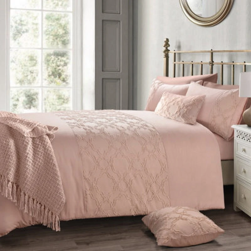 Image of Velosso Chic Home Style Tufted Duvet Cover & Pillowcase Set - Wrinkle-Resistant Modern Bedding Set - Machine Washable - Blush Pink