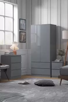 Image of Stora 2 Door 2 Drawer Combination Wardrobe High Gloss Grey