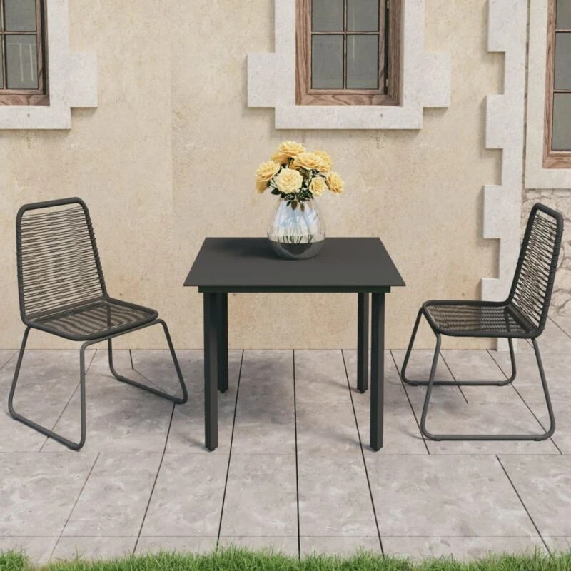 Image of VIDAXL 3 Piece Garden Dining Set pvc Rattan Black Vidaxl 8720286228968