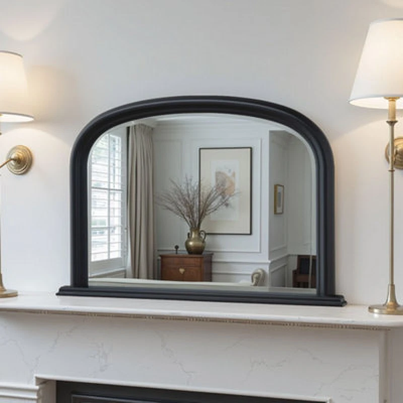 Image of Yearn Mirrors Overmantle Arched Contemporary Mirror Black 112(w)x77cm(h) Black