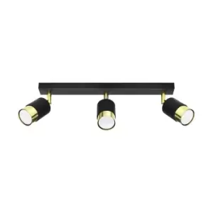 Image of Nero Ceiling Spotlight Bar, Black/Golden, 3x GU10