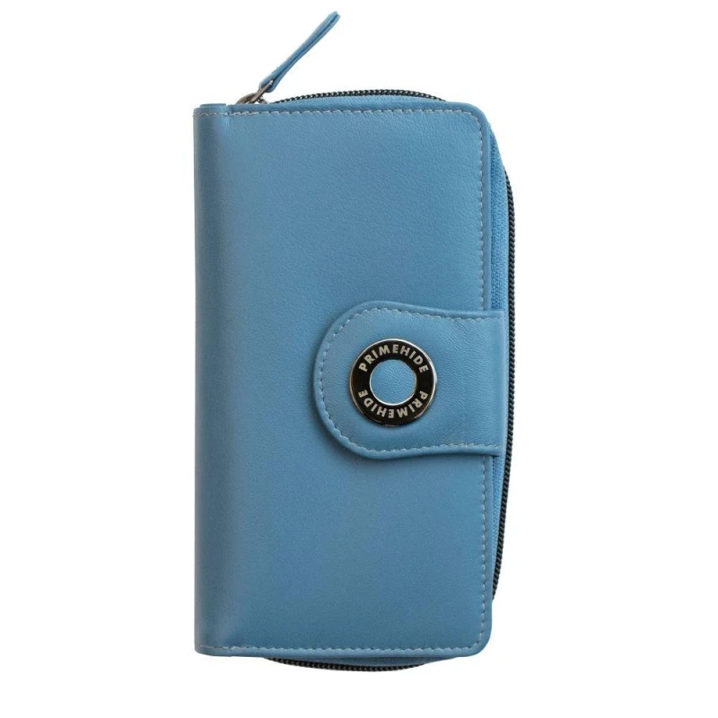 Image of PRIMEHIDE 'Flavia' Leather Large Zip Around Bifold Purse Blue