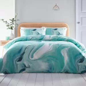 Image of Appletreestyle - Appletree Style Astrid Swirl Digitally Print 100% Cotton Duvet Cover Set, Mint, King