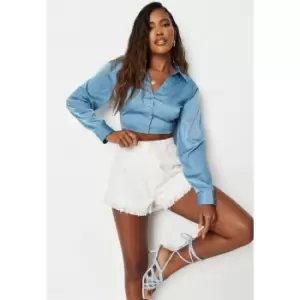 Image of Missguided Button Through Open Back Crop - Blue