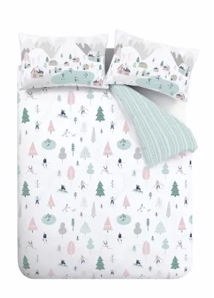 Image of Bianca Fine Linens Winter Fun 100% Cotton Duvet Cover and Pillowcase Set Pastel (Multi Coloured)