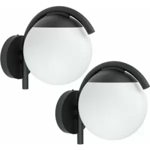 Image of Loops - 2 pack IP44 Outdoor Wall Light Black & Diffused Shade 1x 28W E27 Porch Lamp