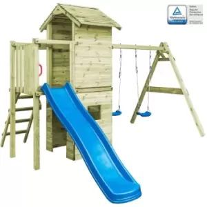 Image of Playhouse with Ladder, Slide and Swings 390x353x268cm Wood - Brown - Vidaxl