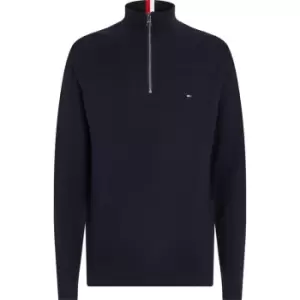 Image of Tommy Hilfiger Interlaced Structure Zip Mock - Blue