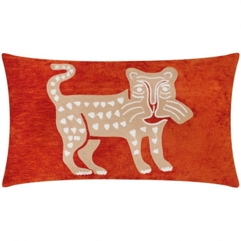 Image of Dynasty Leopard Embroidered Chenille Cushion Rust, Rust / 30 x 50cm / Polyester Filled