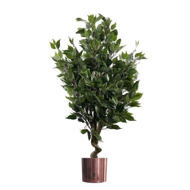 Image of Leaf 110cm Artificial Evergreen Ficus Tree Copper Planter Green